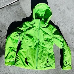 Women’s Spyder Ski Jacket Neon Green Hooded size 4